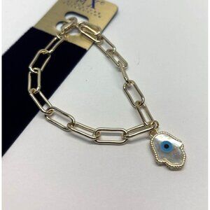 Evil Eye Mother Of Pearl Charm Gold-Tone Chain Bracelet